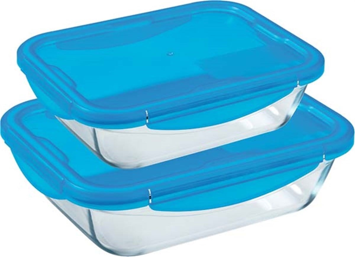 Pyrex 2'Li Dikdörtgen Kapaklı Saklama Kabı Seti