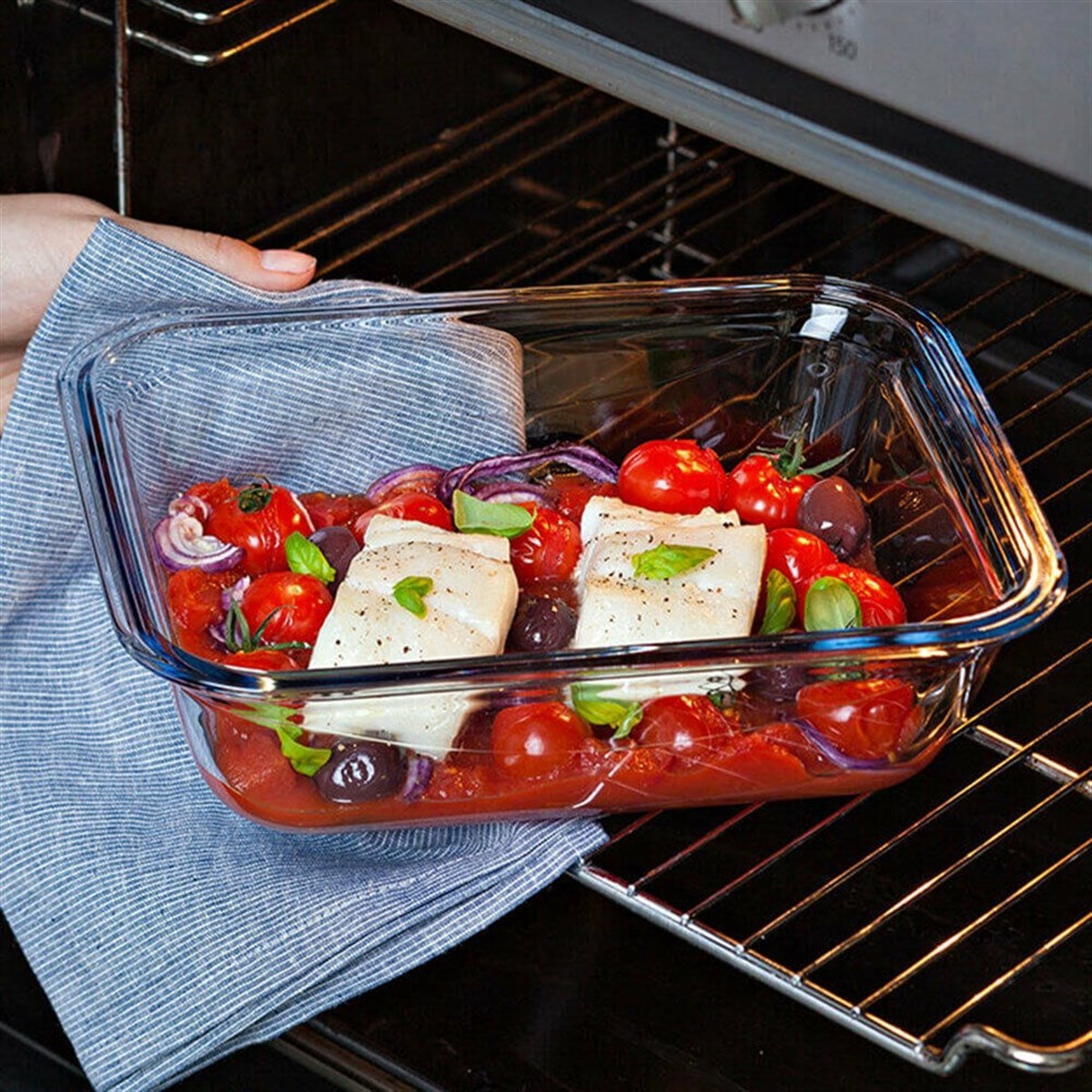 Pyrex 2'Li Dikdörtgen Kapaklı Saklama Kabı Seti Mavi