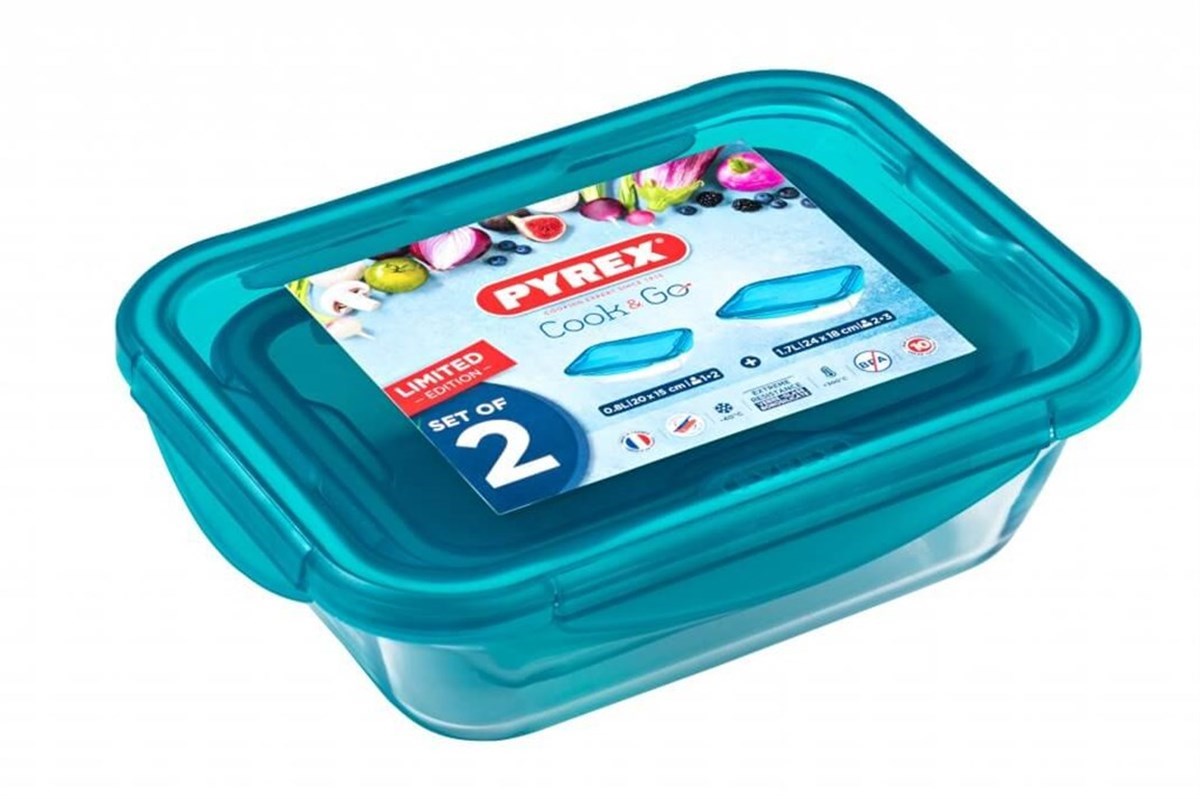 Pyrex 2'Li Dikdörtgen Kapaklı Saklama Kabı Seti