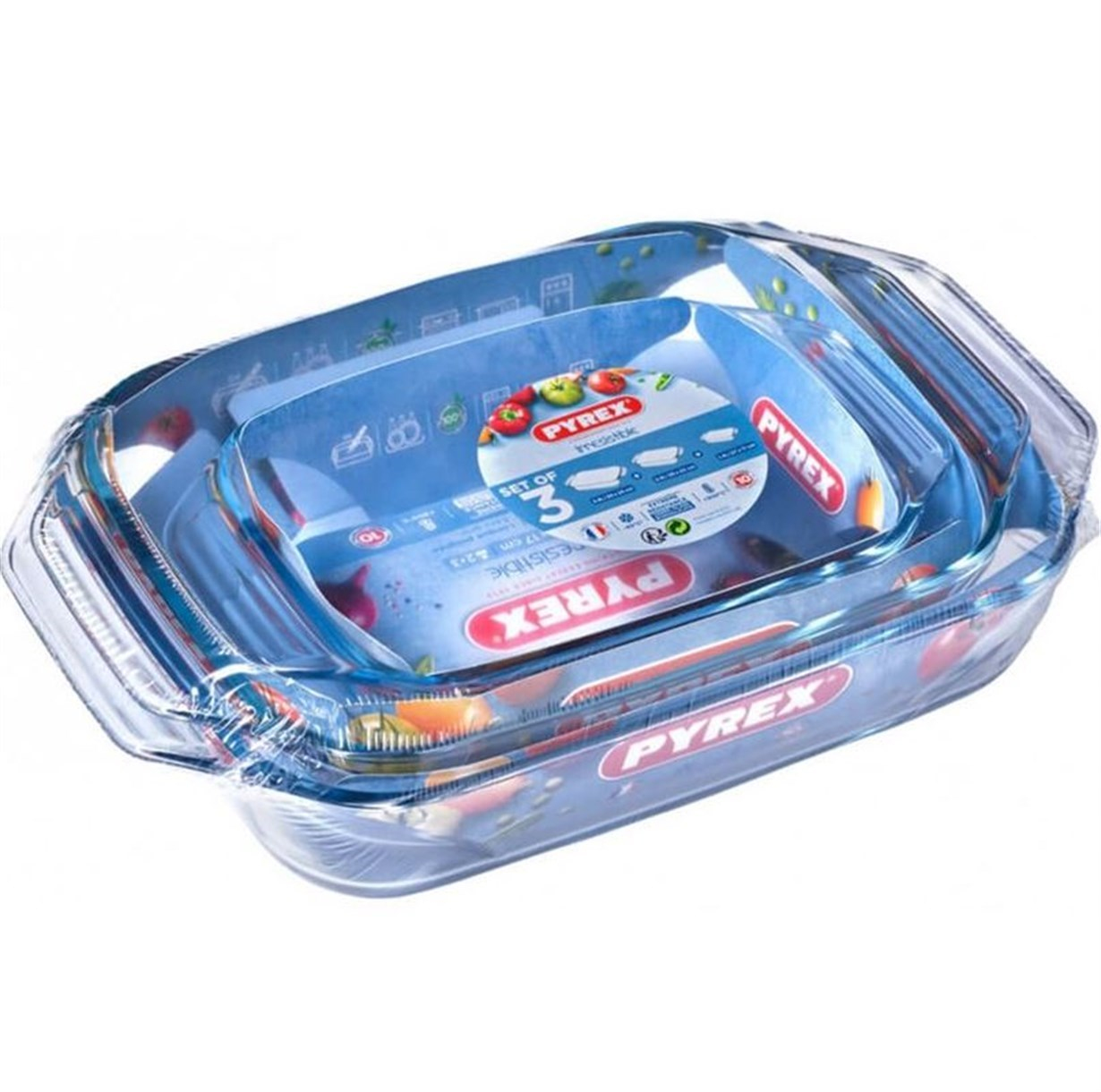 Pyrex Dikdörtgen 3'lü Cam Fırın Kabı Seti