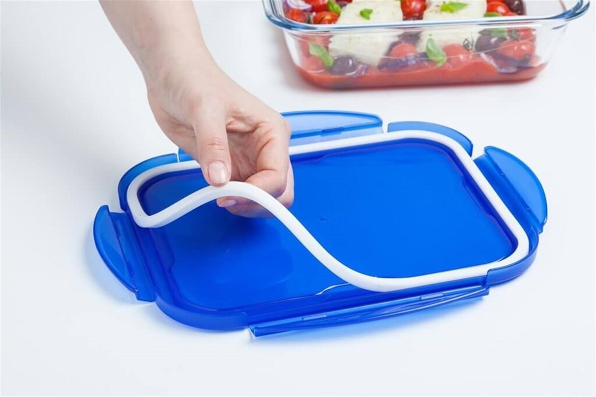 Pyrex Dikdörtgen Kapaklı Cam Saklama Kabı 30 x 22 cm Mavi