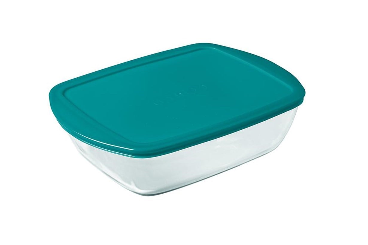 Pyrex Dikdörtgen Kapaklı Cam Saklama Kabı Turkuaz 1.1 L