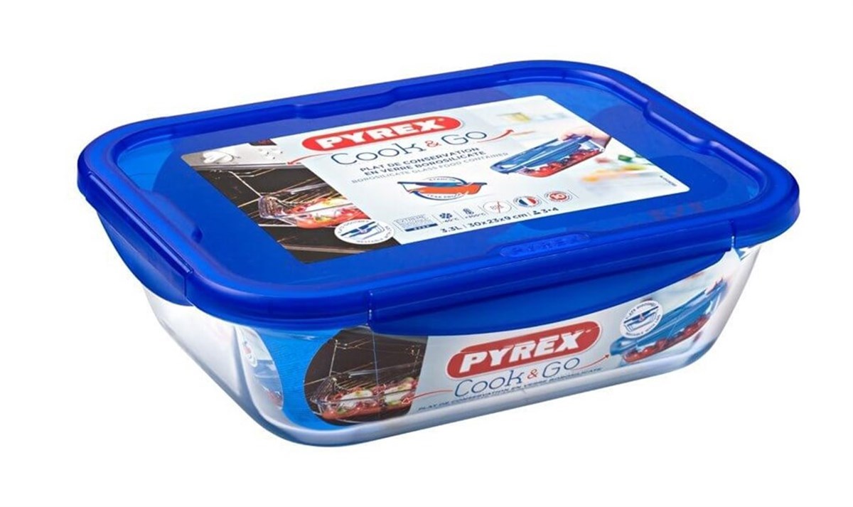 Pyrex Dikdörtgen Kapaklı Cam Saklama Kabı 30 x 22 cm Mavi