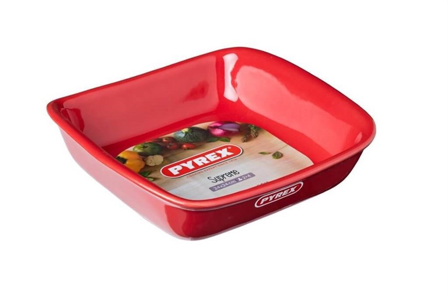 Pyrex Kare Fırın Kabı 24 cm Kırmızı