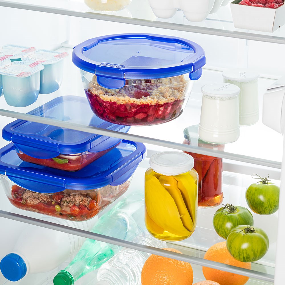 Pyrex Kare Kapaklı Cam Saklama Kabı Mavi 700 ml