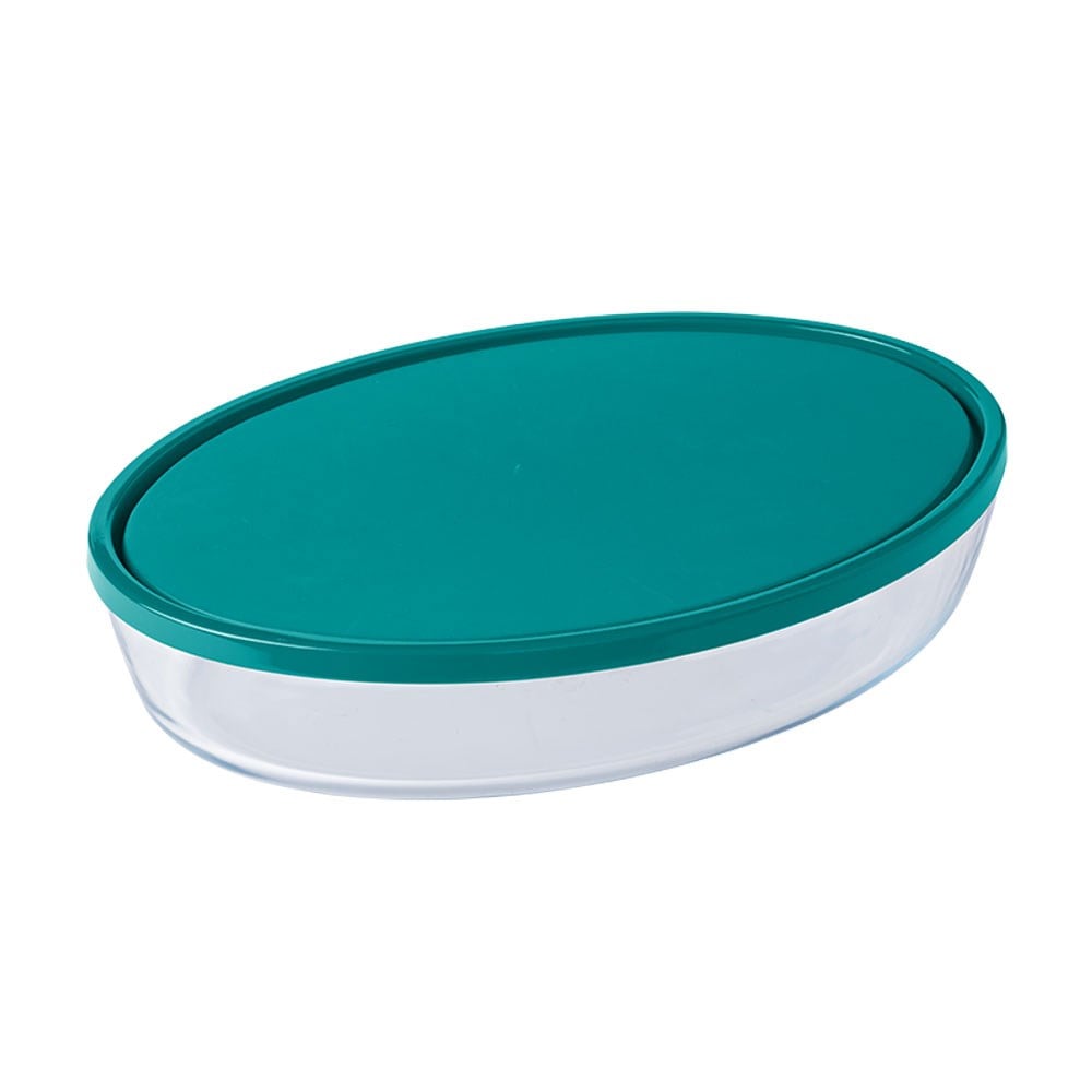 Pyrex Oval Kapaklı Cam Saklama Kabı 35 x 24 cm Yeşil