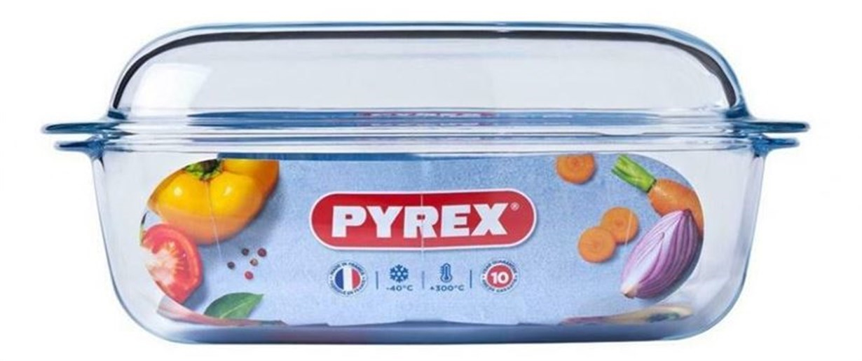Pyrex Rectangular Cam Kapaklı Tencere 6.5 L