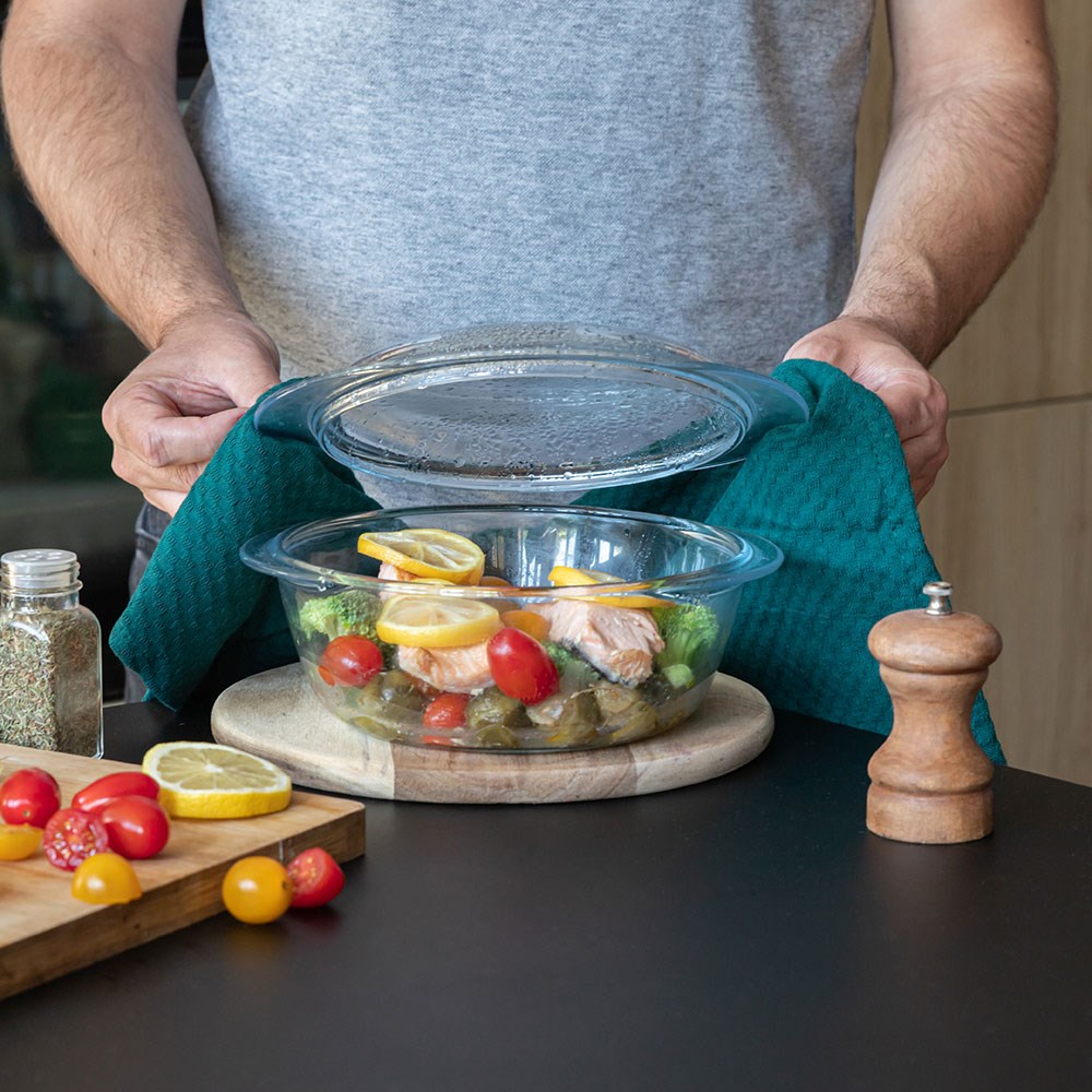 Pyrex Yuvarlak Kapaklı Cam Fırın Kabı 2.1 L