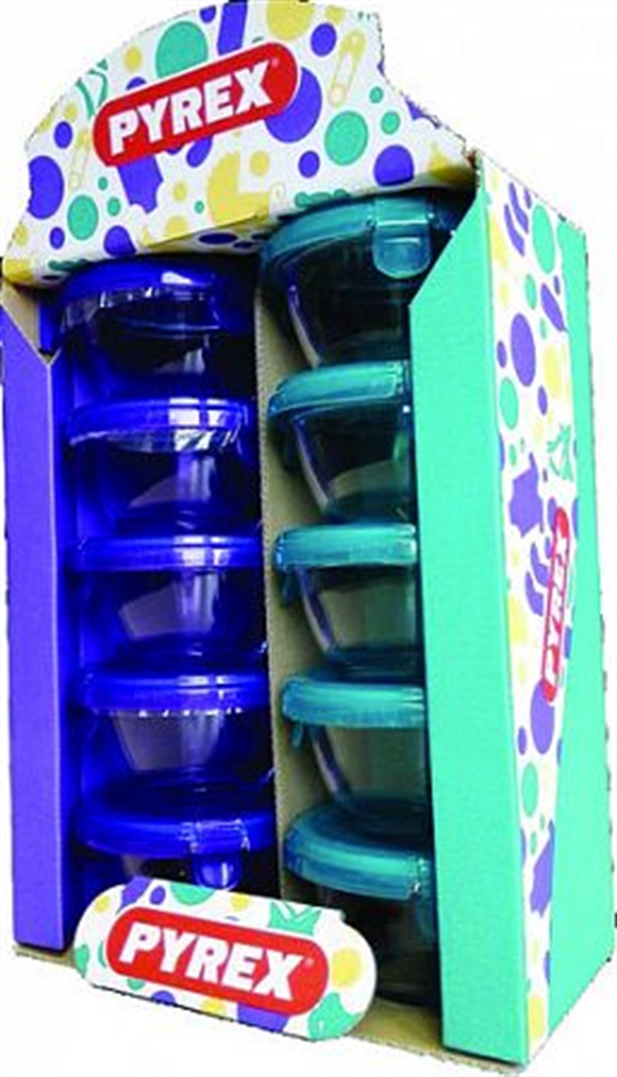 Pyrex Yuvarlak Kapaklı Cam Saklama Kabı Mavi / Mor 10 x 200 ml