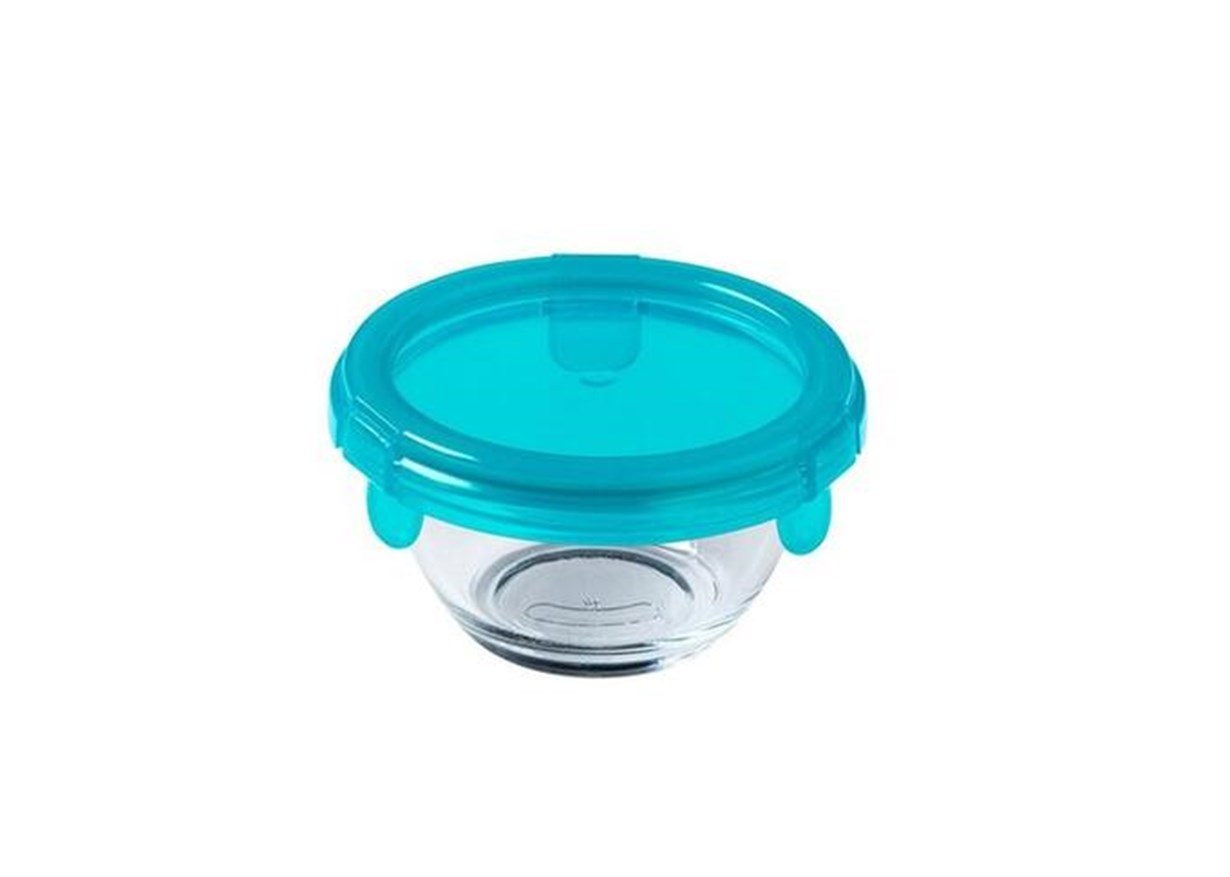 Pyrex Yuvarlak Kapaklı Cam Saklama Kabı Mavi / Mor 10 x 200 ml