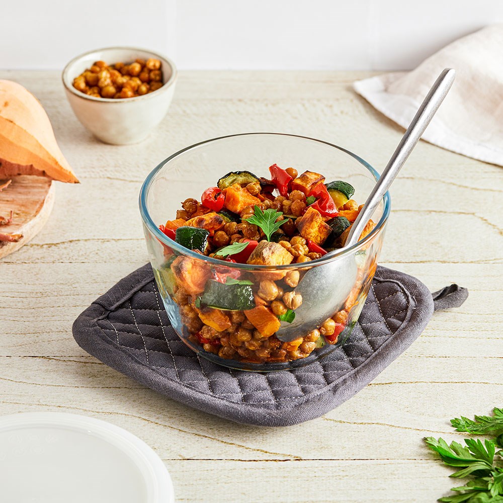 Pyrex Yuvarlak Kapaklı Cam Saklama Kabı 1.1 L Beyaz