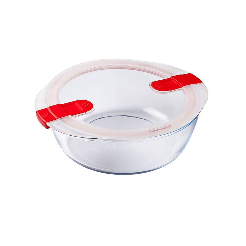 Pyrex Yuvarlak Kapaklı Mikrodalga Kullanımına Uygun Saklama Kabı 2.3 L