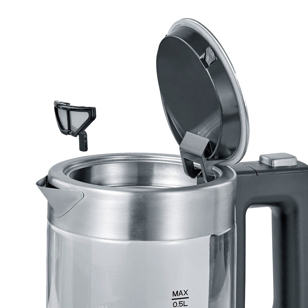 Severin WK-3472 Cam Hazneli Mini Su Isıtıcısı Kettle 500 ml Gri