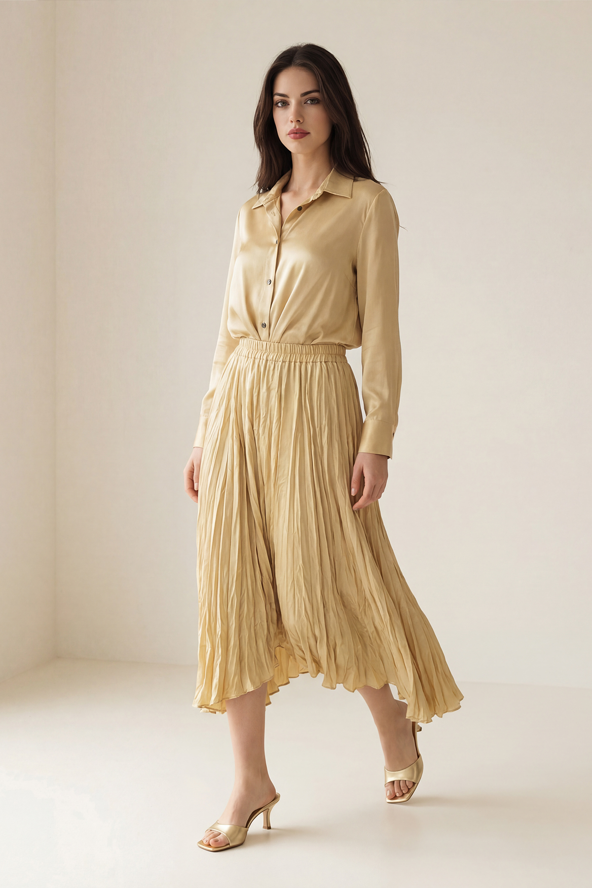 Amber Belden Lastikli, Pilise Detaylı Midi Boy Rahat Kesim Etek