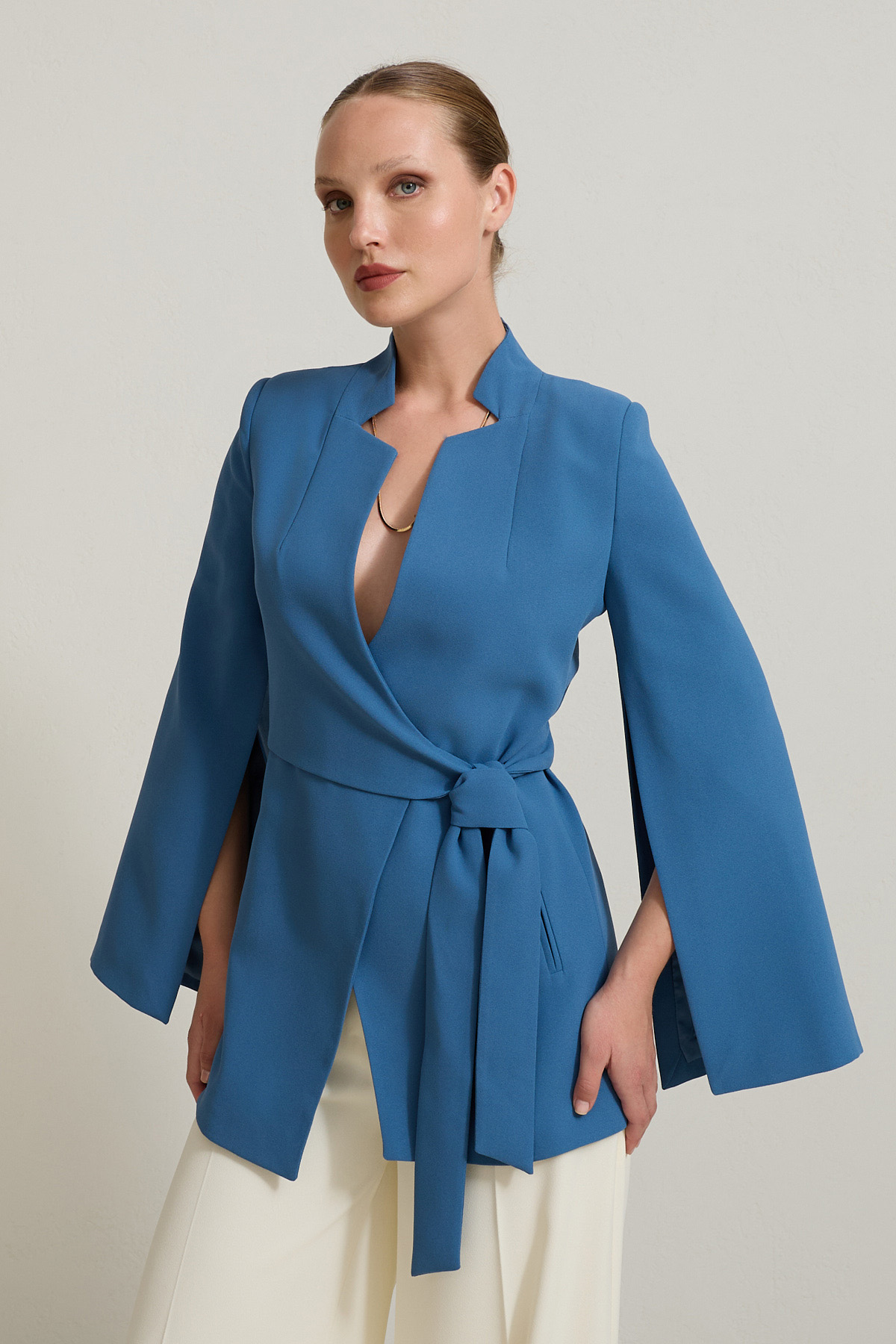 Kuvars Dar Kalıp Kol Detaylı Belde Bağlama Detaylı Ceket