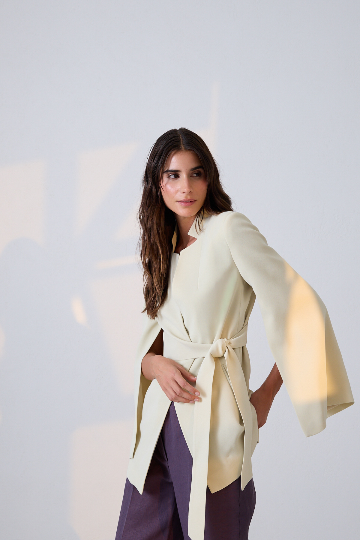 Açık Yeşil Dar Kalıp Kol Detaylı Belde Bağlama Detaylı Ceket