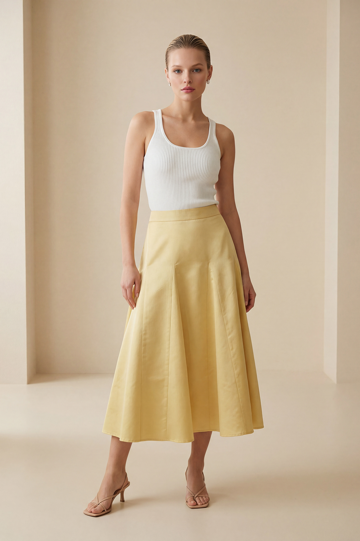 Amber Pile Detaylı Rahat Kesim Midi Boy Etek