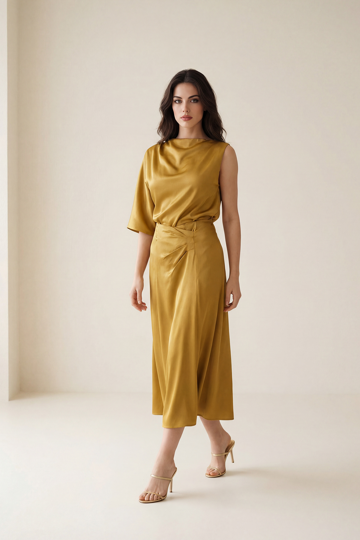 Safran Rahat Kesim Midi Boy Etek