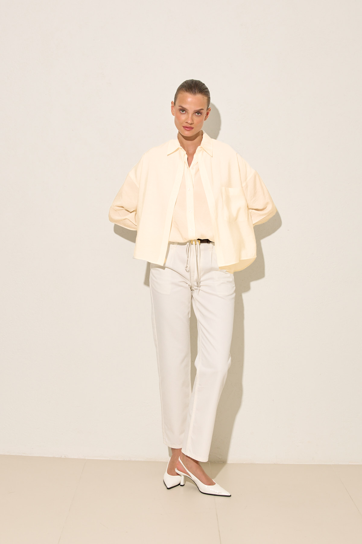 Ekru Ceket Görümlü Uzun Kollu Gömlek