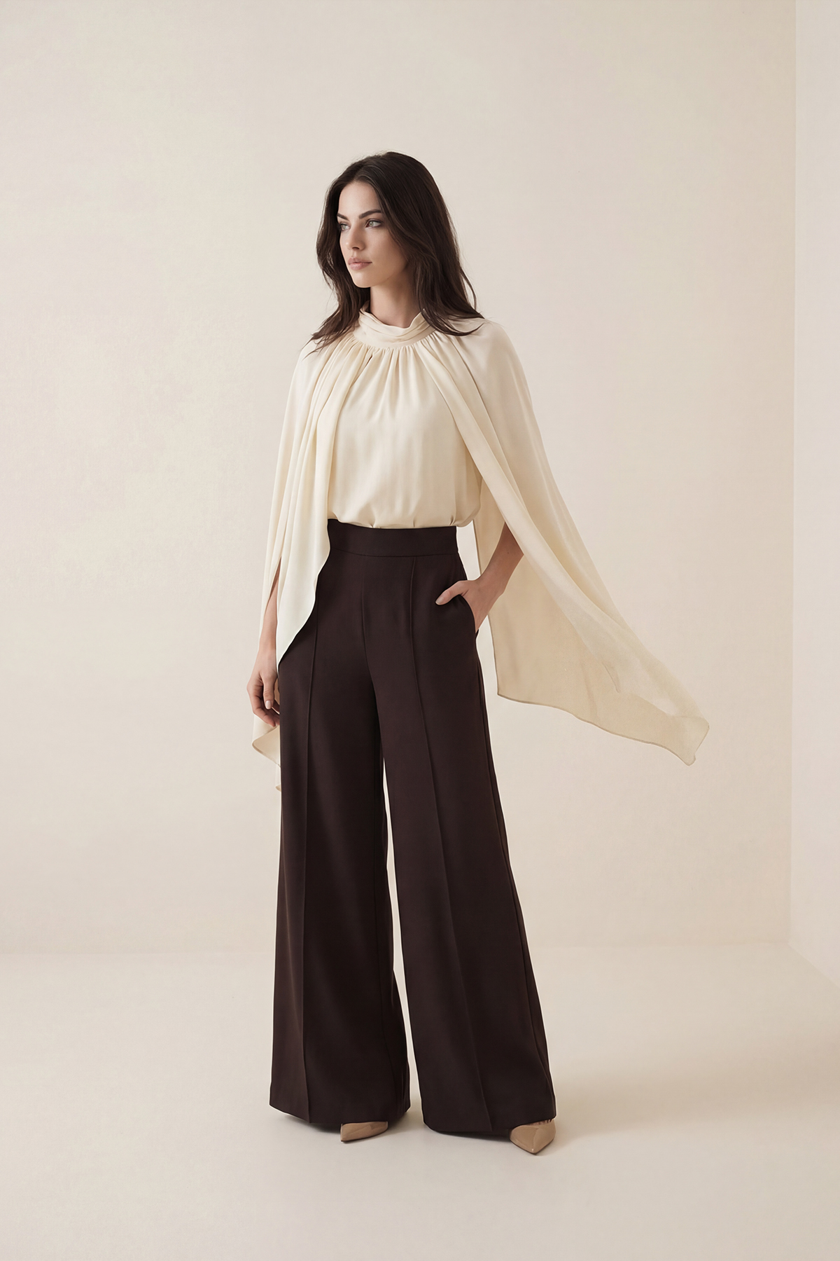 Acı-Kahve Dikiş Ve Geniş Paça Detaylı Pantolon