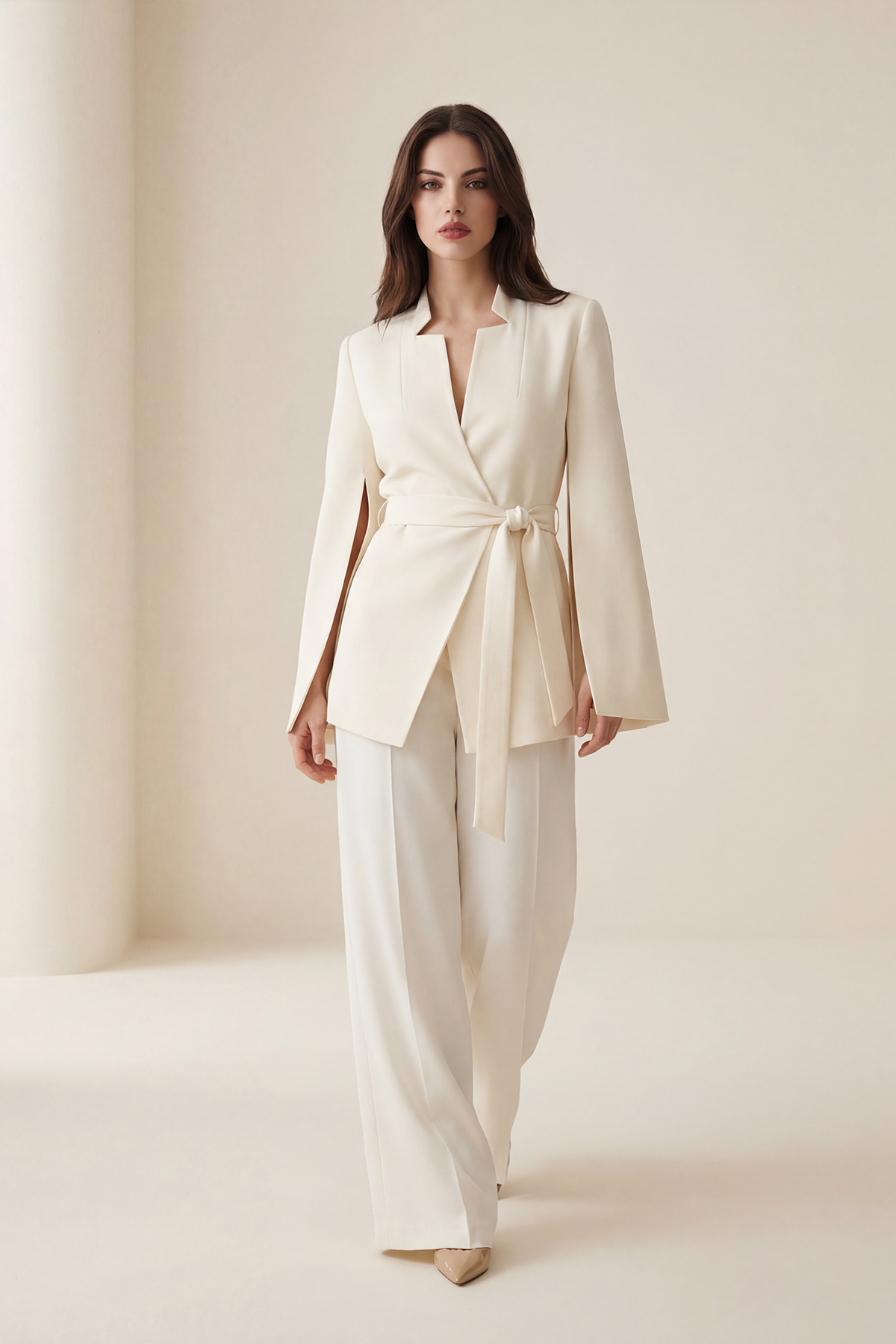 Vanilya Dar Kalıp Kol Detaylı Belde Bağlama Detaylı Ceket