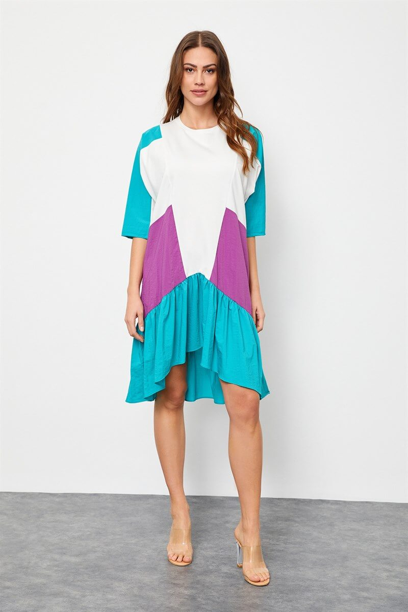 Ekru-Atlantis Color Block Rahat Kesim ElbiseST060S4010041