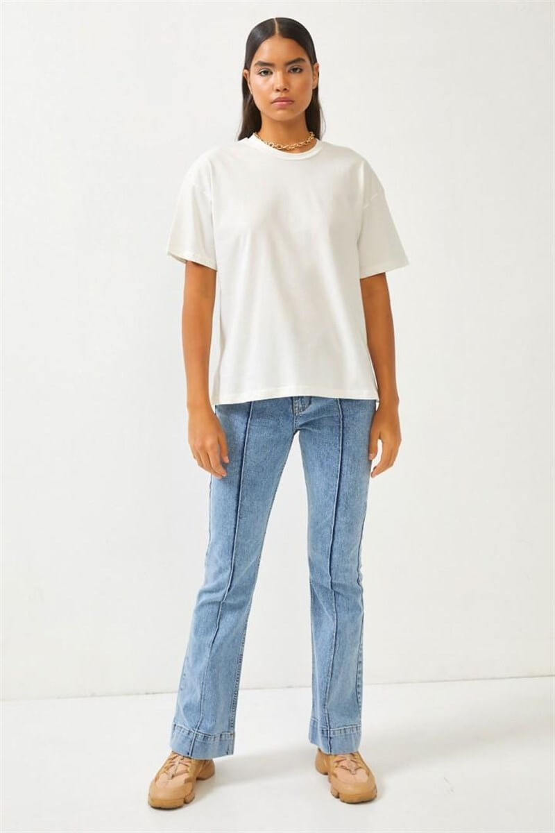 Ekru Bisiklet Yaka Oversize T-ShirtST060S71270002