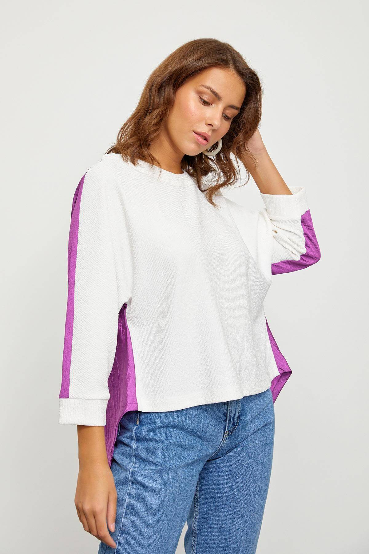 Ekru-Mor Color Block Truvakar Kol Tunik