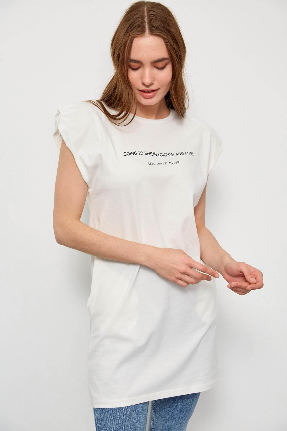 Ekru Vatkalı Kolsuz T-ShirtST060S71228002