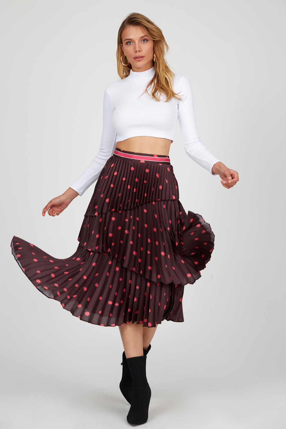 Kahve-Pembe Normal Bel Midi Etek