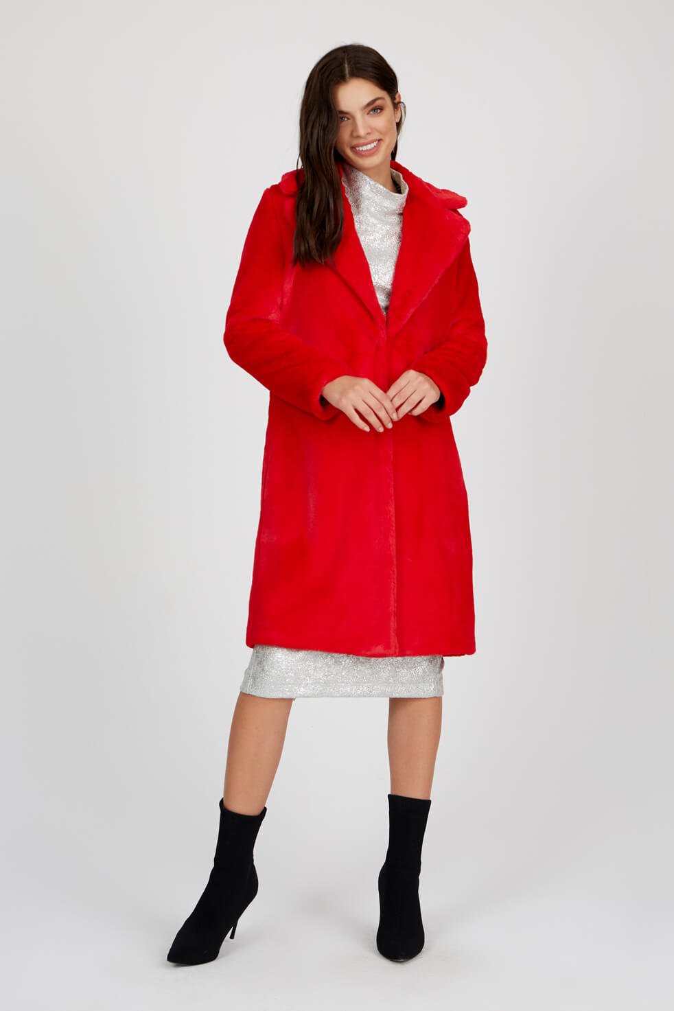 Red Collar Ruffle Long Sleeve Crew Neck Blouse