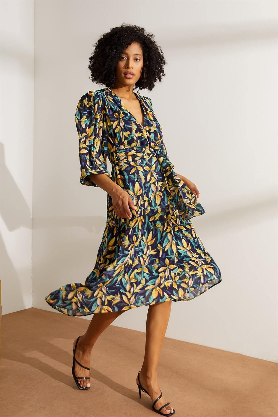 Lacivert Çiçek Desenli Kruvaze ElbiseST050W4099801