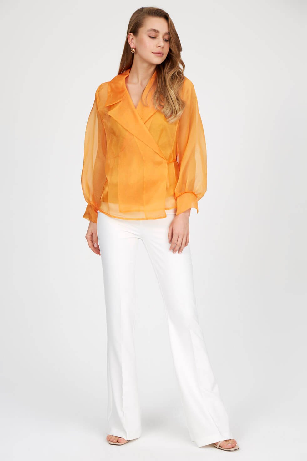 Orange   Waist Pocket Pipe Leg Pencil Fabric Trousers