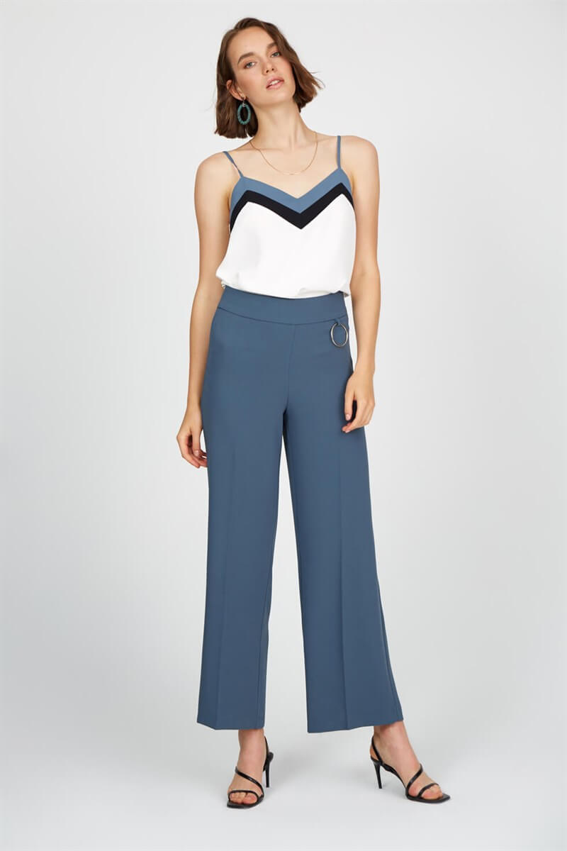 Puslu Deniz Yüksek Bel Normal Paça PantolonST040S200601