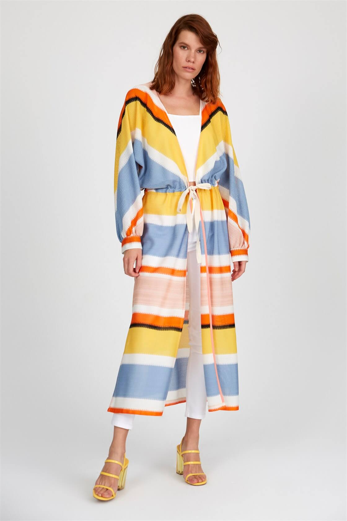 Yellow / Orange Bicycle Collar Piped Embroidered Half Cotton T-Shirt