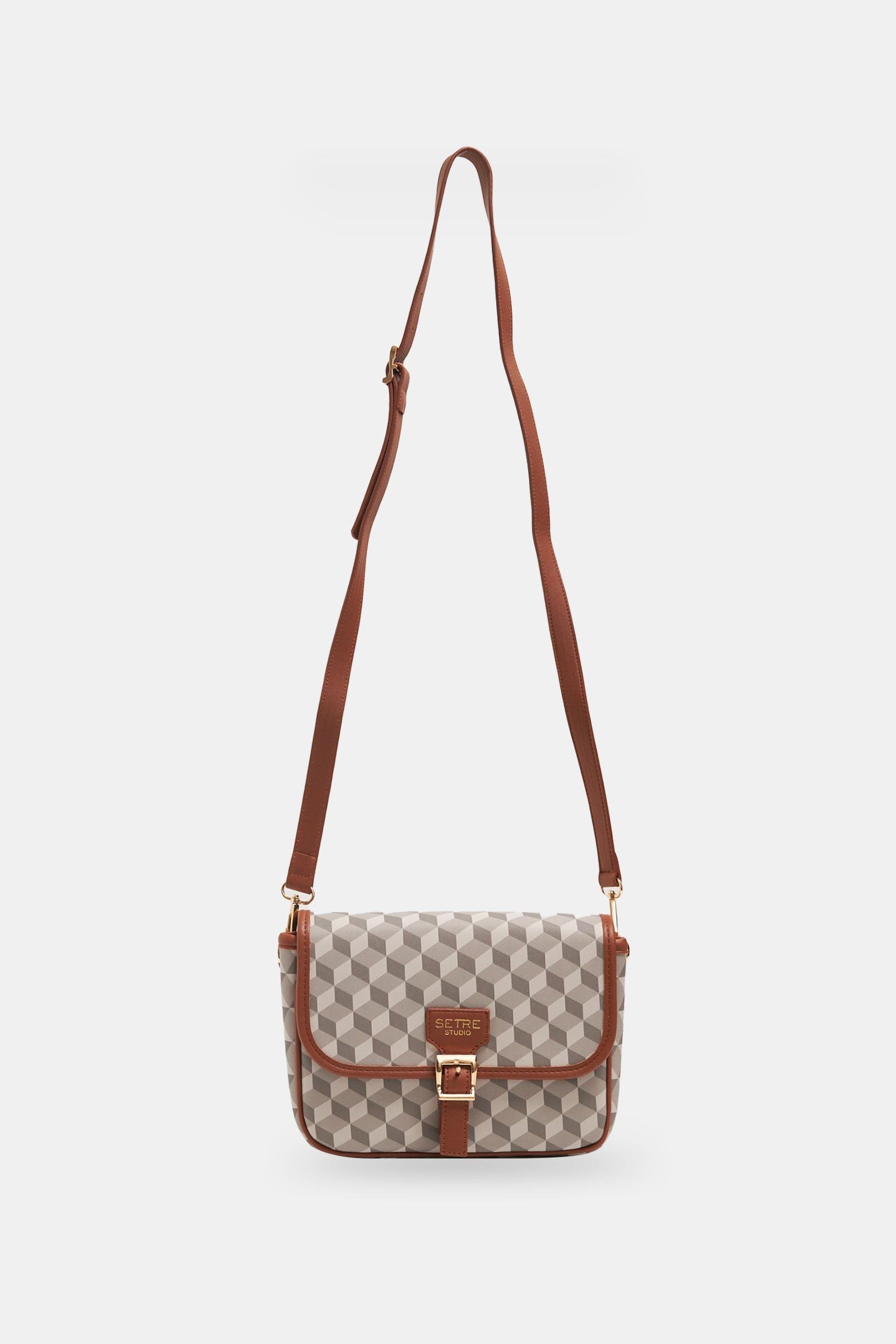 Gri Kemer Toka Detaylı Geometrik Desen Orta Boy Çanta Kadın Çanta modelleri