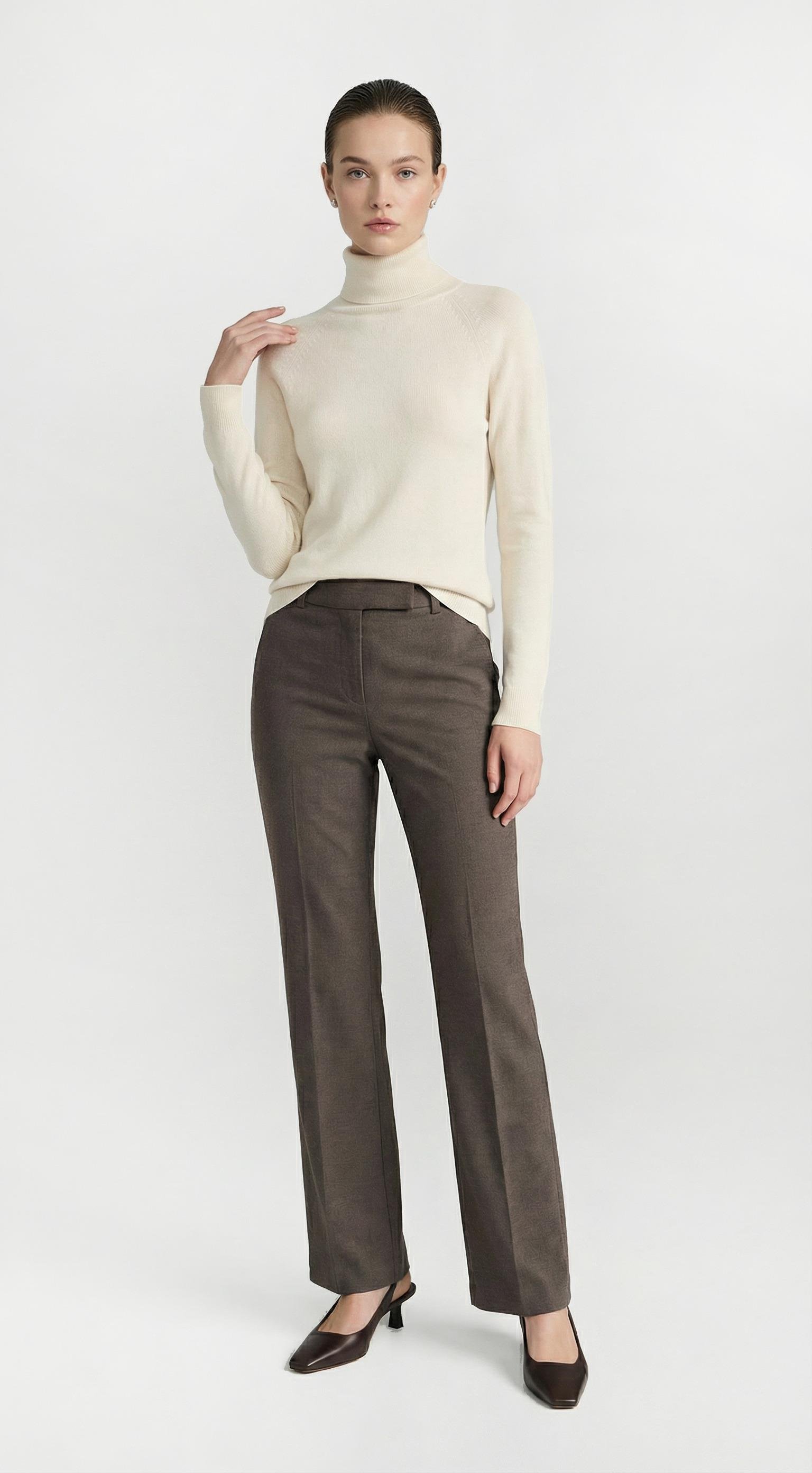 Kahverengi  Bel Detaylı Rahat Kesim Tam Kalıp Pantolon Kadın Pantolon modelleri