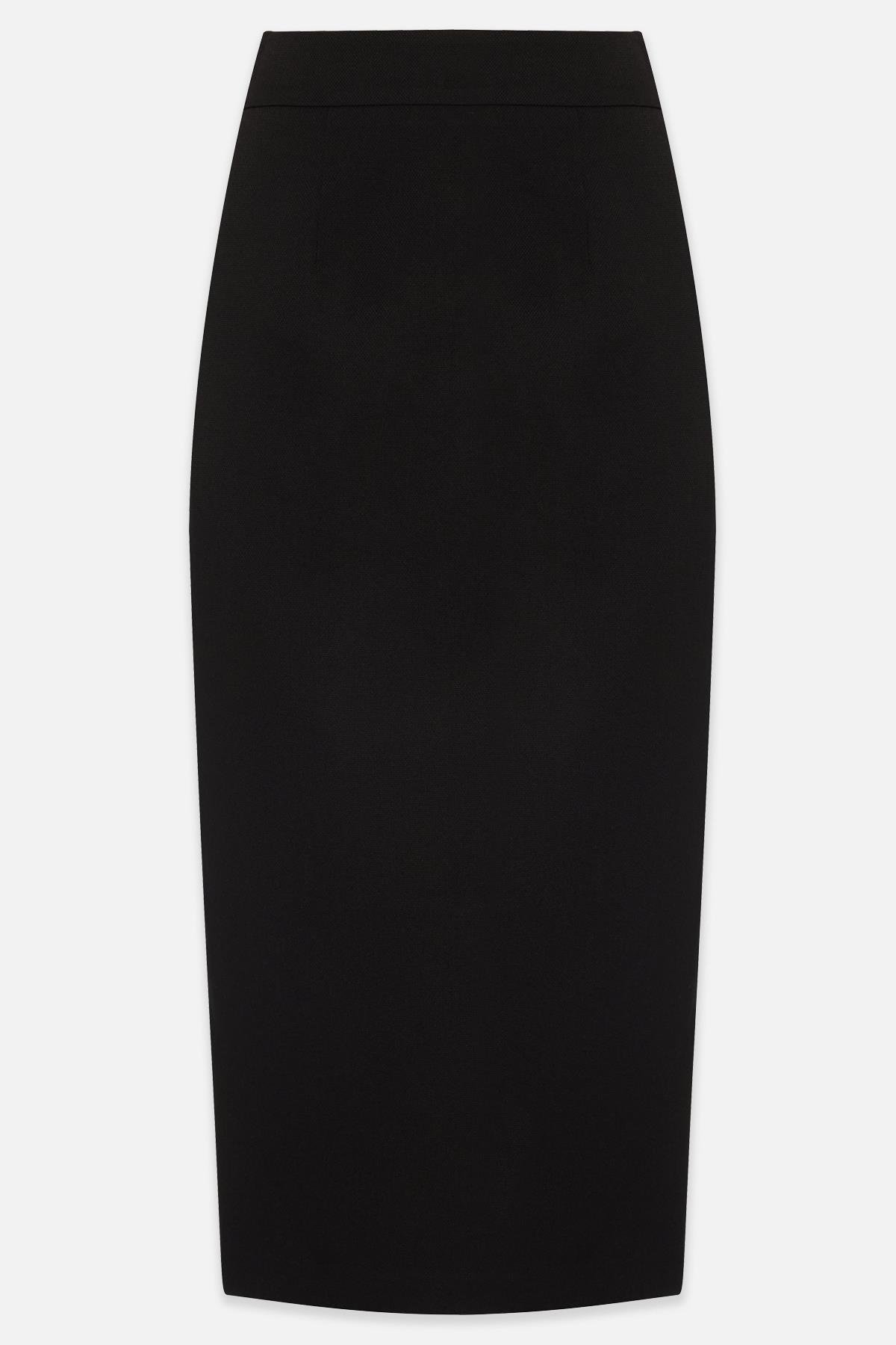 Siyah Belden Oturtmalı Midi Boy Kalem Etek