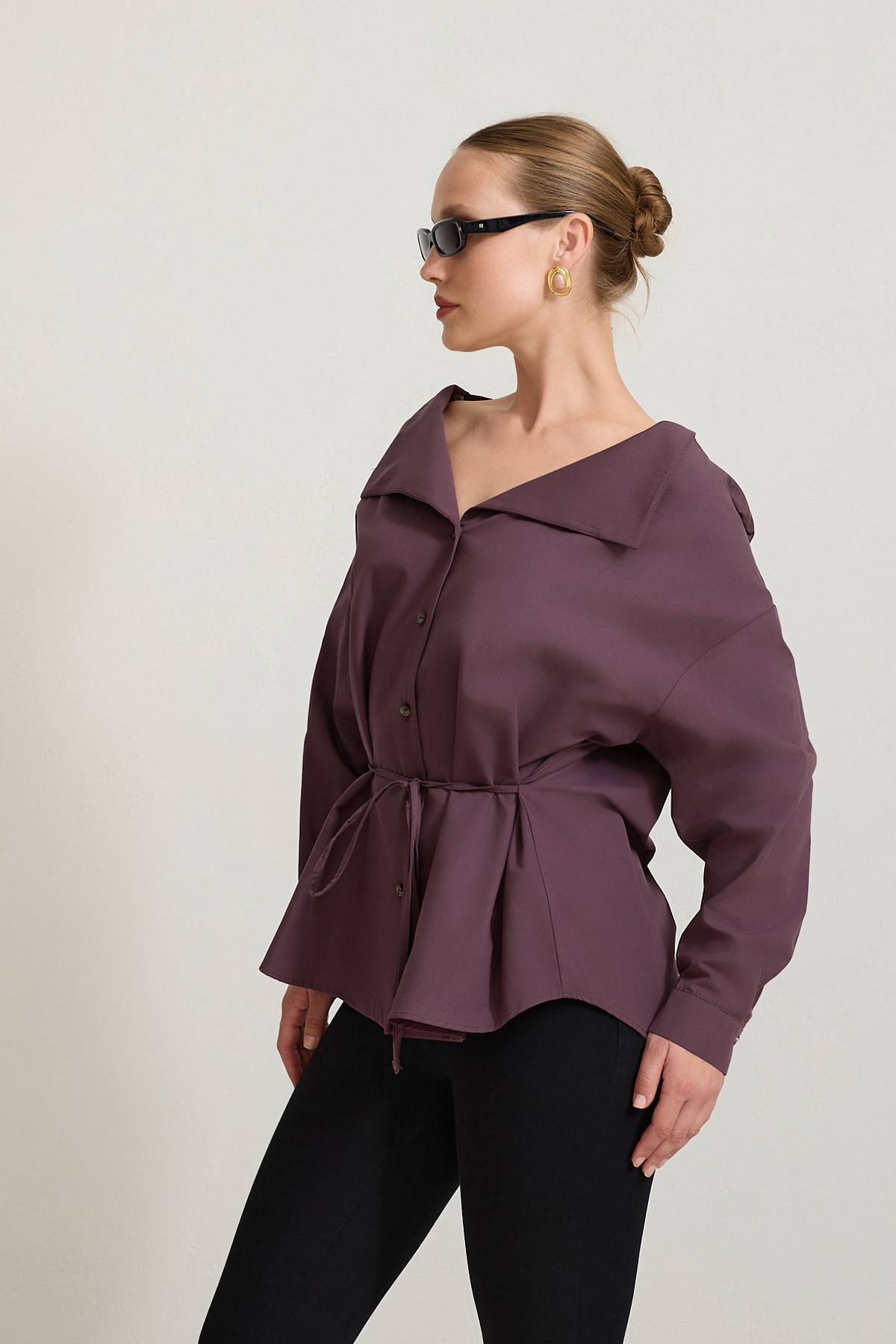 Vişne %100 Pamuklu Yaka Detaylı Gömlek