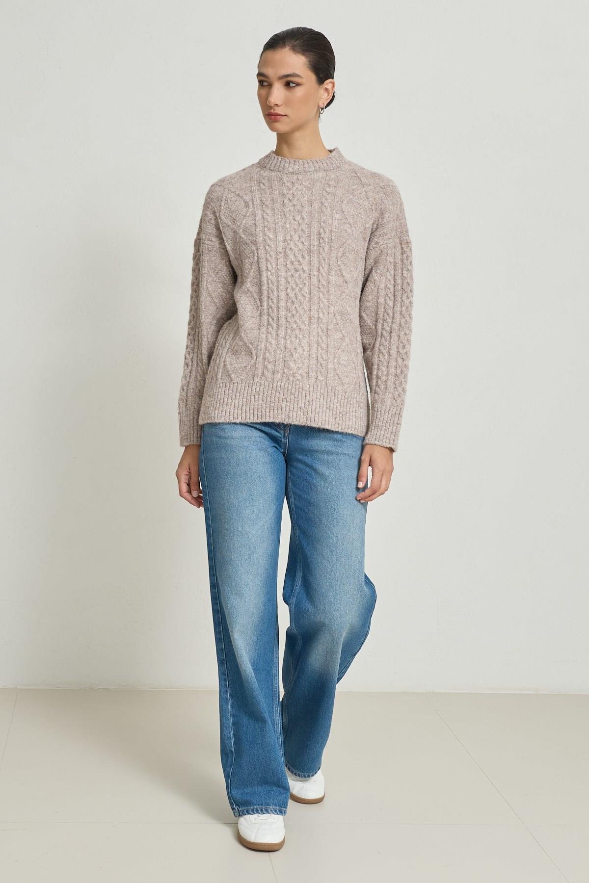 Vizon Desenli Uzun Kollu Triko