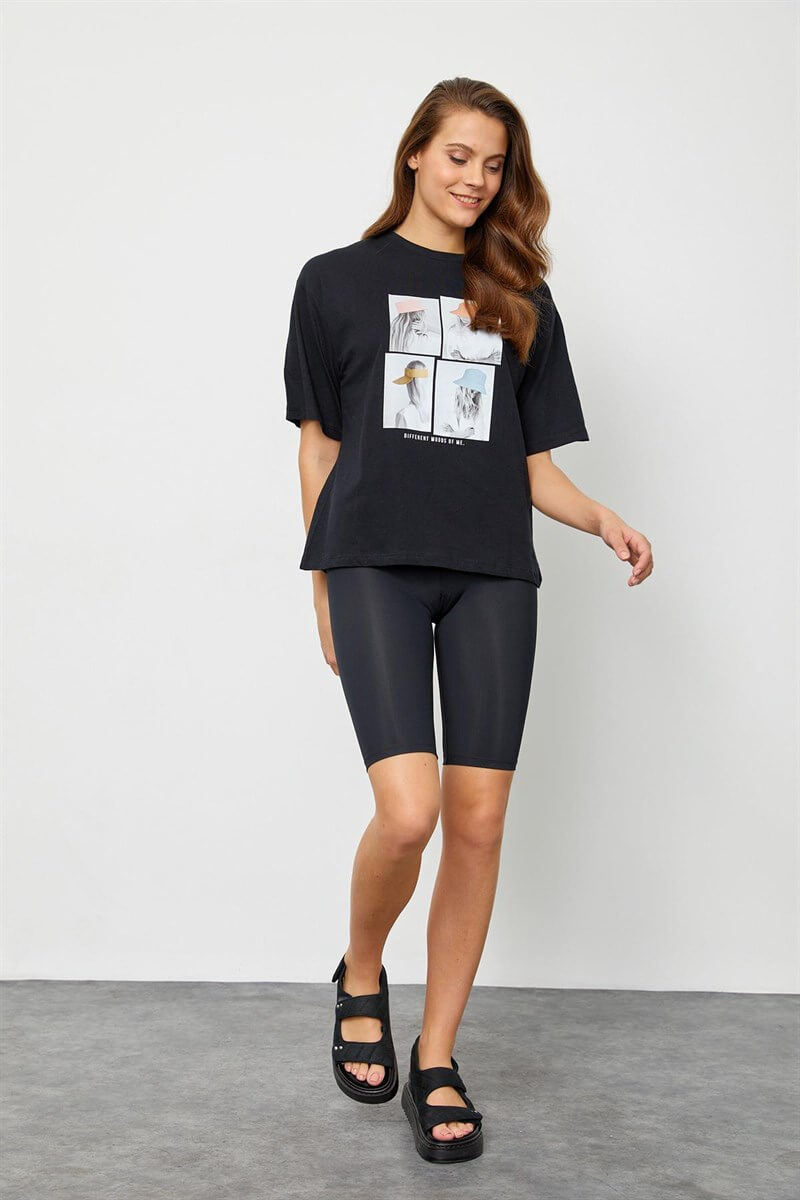 Siyah Baskılı Kısa Kol T-ShirtST060S71183002