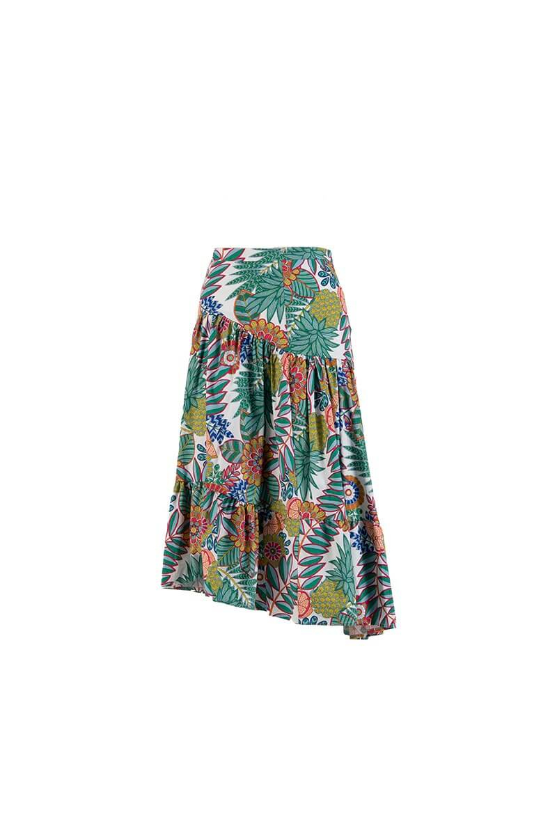 Yeşil Floral Desen Katlı Midi EtekST070S50244001