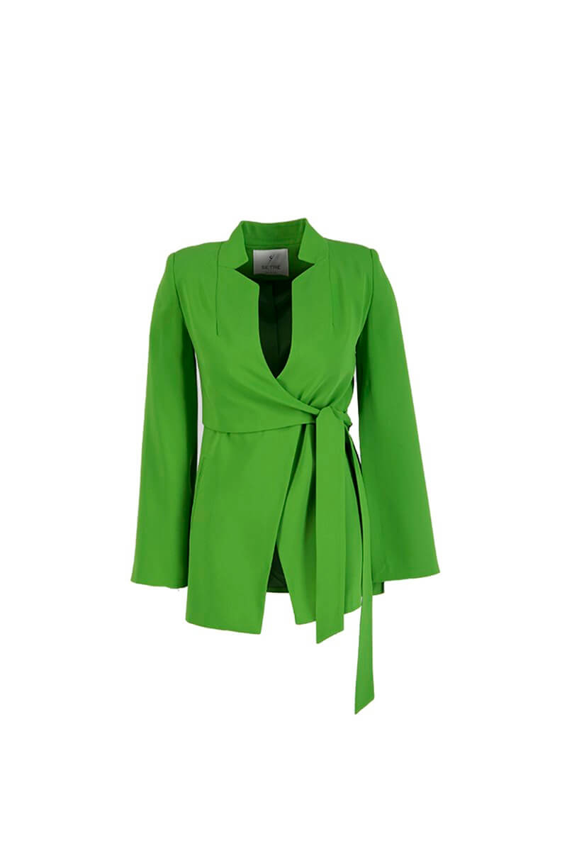 Yeşil Kruvaze Bağlama Detaylı Pelerin CeketST040W90256001