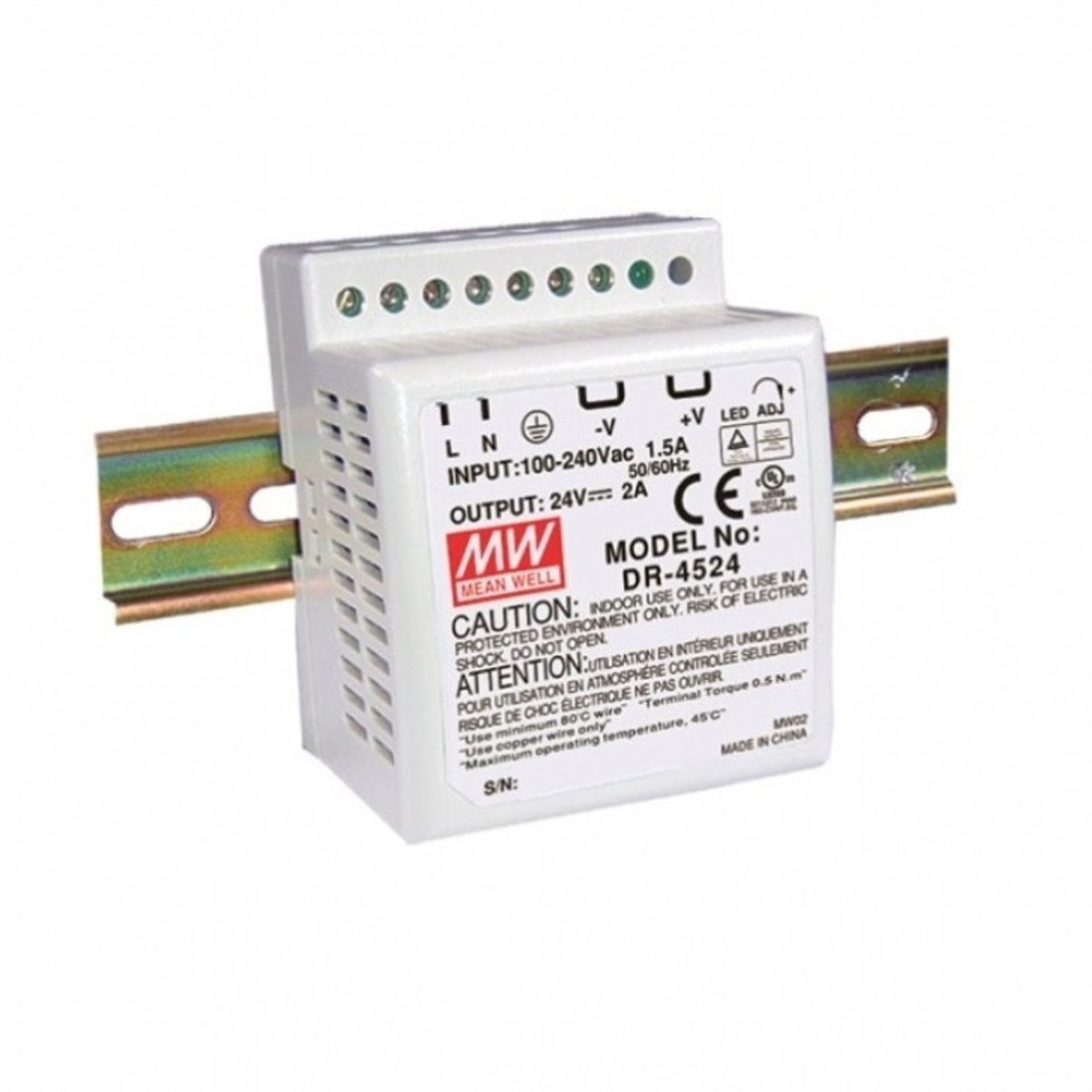 Meanwell DR-45-15 Ray Montaj Güç Kaynağı