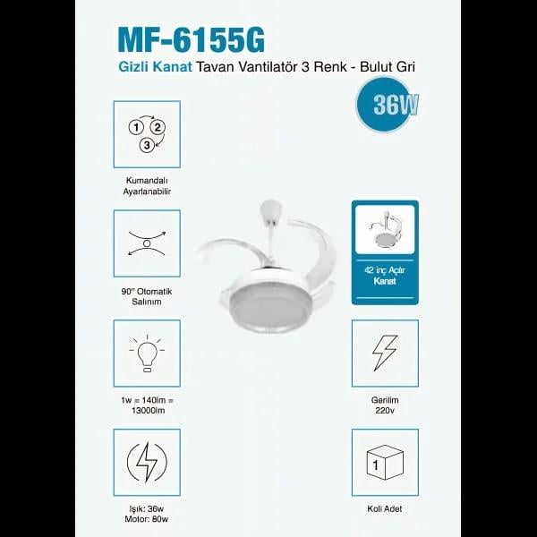 Minofell MF-6155G 36W Gizli Kanat Tavan VantilatörMİNOFELLHAVALANDIRMA ÜRÜNLERİ