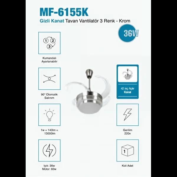Minofell MF-6155K 36W Gizli Kanat Tavan VantilatörMİNOFELLHAVALANDIRMA ÜRÜNLERİ