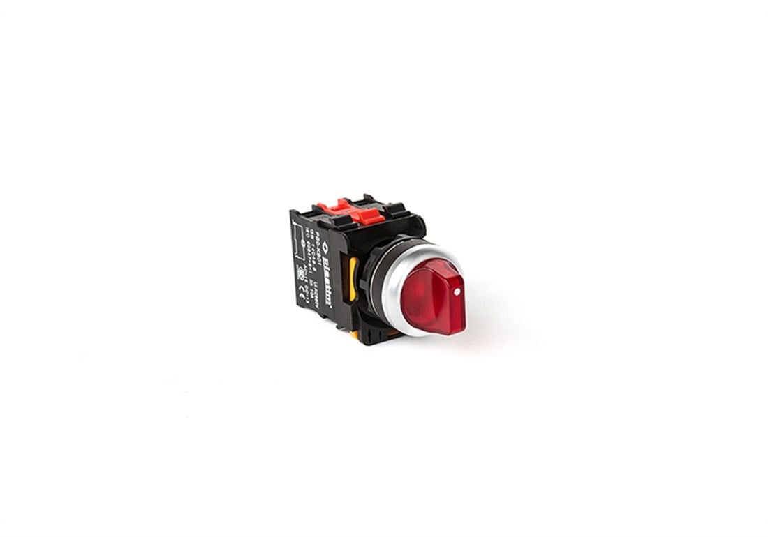 PB0-AK134B5 Işıklı Mandal Buton 1-0-2 Kırmızı 2NC LED 24V  10 Adet