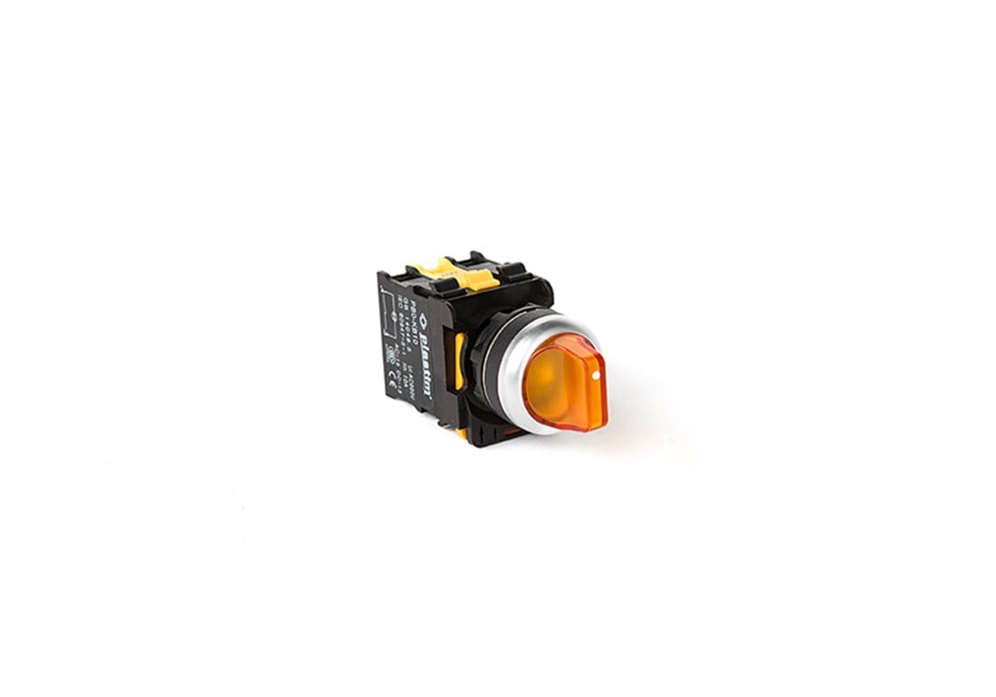 PB0-AK135M5 Işıklı Mandal Buton 1-0-2 Sarı 2NO LED 220V 10 Adet
