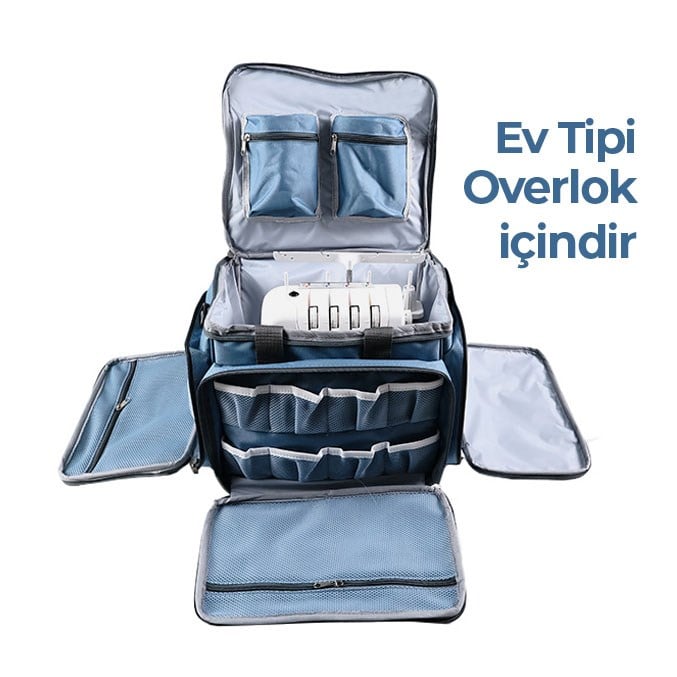Overlok Ev Tipi Dikiş Makine Çantası | Overlok Çanta Hurcu | Profesyonel Dikiş Makinesi Çantası | Mavi 
