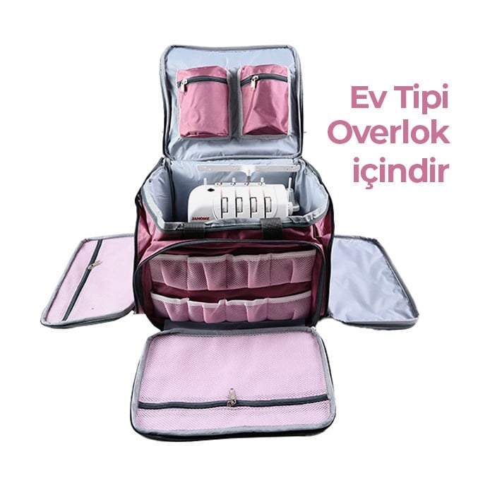 Overlok Ev Tipi Dikiş Makine Çantası | Overlok Çanta Hurcu | Profesyonel Dikiş Makinesi Çantası | Pembe